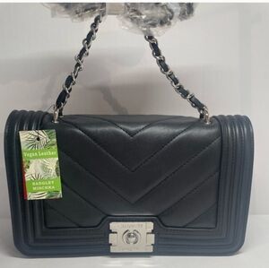 Badgley Mischka Black Quilted Chevron Shoulder Bag with Chain